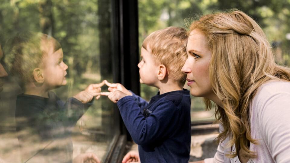 Mother and son at the zoo together